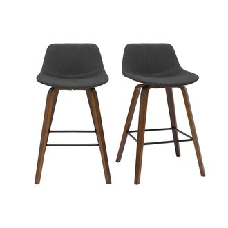 Miliboo Miliboo - Set De 2 Taburetes De Cocina De Dise&ntilde;o Gris Oscuro Y Nogal 65 Cm Nonie