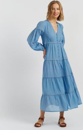 Chinti and Parker Cotton Rainbow Scallop Dress in Dusty Blue at Nordstrom, Size 10