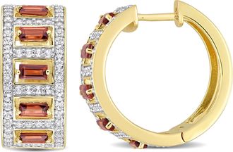 Mimi & Max 2 7/8 CT TGW Baguette Garnet and White Topaz Hoop Earrings in Yellow Plated Sterling Silver