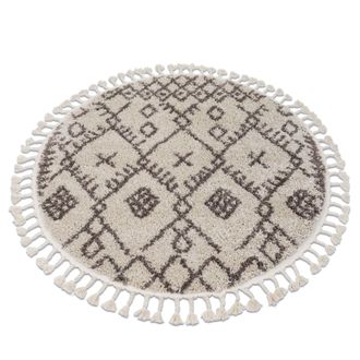 RugsX Rugsx - Alfombra Berber Tanger B5940 C&iacute;rculo Crema/marr&oacute;n Franjas Bereber Marroqu&iacute; Shaggy Beige Circulo 160 Cm