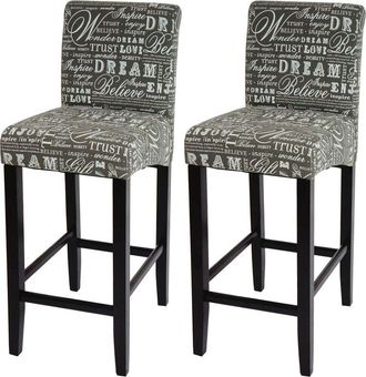 Hhg Hhg - Nunca Usado] Juego De 2 Taburetes De Bar 717, Taburete De Bar Taburete De Mostrador, Madera, Letras, Gris, Patas Oscuras, Tela/textil