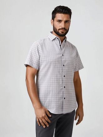 Stone Rose Seersucker Check SS Button-Up Shirt in White at Nordstrom, Size Xxx-Large