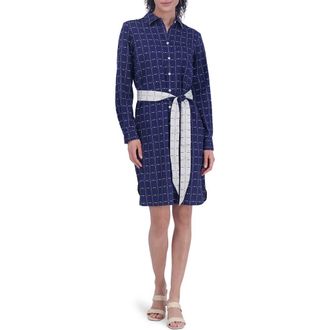 Foxcroft Rocca Dot Print Long Sleeve Cotton Shirtdress in Navy at Nordstrom Rack, Size X-Large