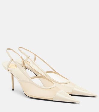 Saint Laurent Ren&eacute;e mesh and leather slingback pumps