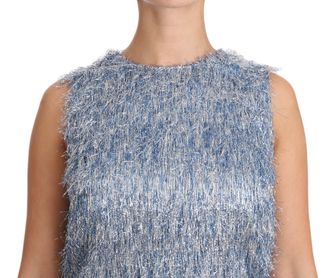 Dolce & Gabbana Light Blue Fringe Shift Gown Womens Dress