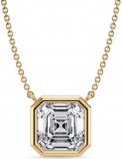 Allurez Asscher Lab Diamond Solitaire Pendant Necklace 14K Yellow Gold (3.50ct)
