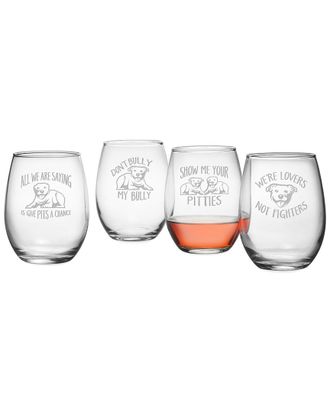 SUSQUEHANNA GLASS Set Of 4 Pit Bull Assortment Stemless Wine Tumblers