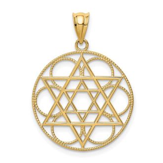Diamond2Deal 14k Yellow Gold Star of David Circle Pendant