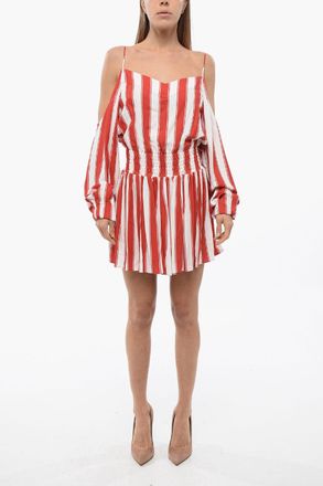 Balmain Minidress in Viscosa a Righe Balanced con Design Cold-Shoulder Balmain
