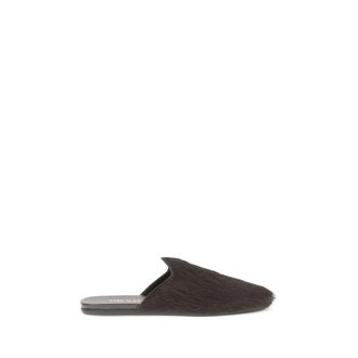 Prada Leren Muiltjes met Lang Haar Detail - Dames - Slip ons - Bruin - 39 EU - Leer - Schoenen