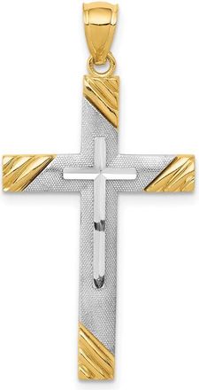 Diamond2Deal 14k Two-tone Gold Diamond-cut Cross Pendant