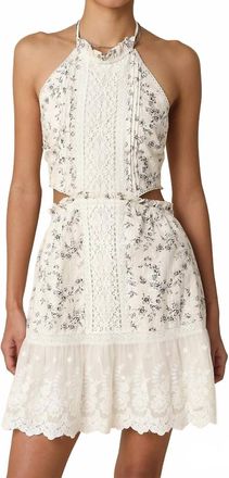 Olivaceous Elara Embroidered Halter Mini Dress In Off White