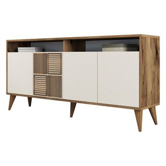 Dmora Aparador Thuile, Alacena 2 Estantes, 4 Puertas, 6 Compartimentos, 160x35x78h Cm Blanco Crema