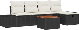 vidaXL Garden Sofa Set with Cushion 6 pcs Black Poly rattan Vidaxl