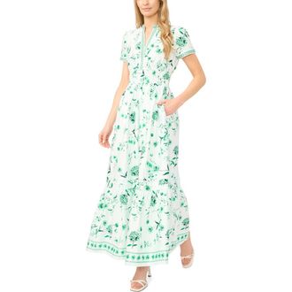 CeCe by Cynthia Steffe Print Smocked Waist Maxi Dress in Vibrant Kelly at Nordstrom, Size X-Large
