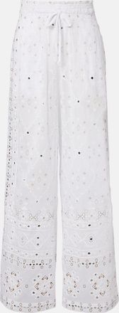 Juliet Dunn Embellished cotton wide-leg pants