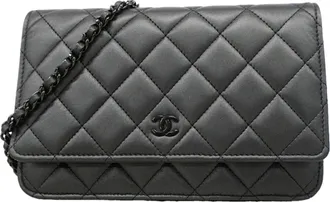Chanel Black Leather Chain/Shoulder Wallet (Pre-Owned)