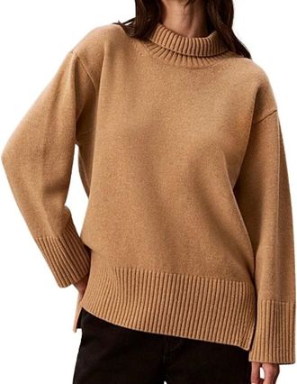 Calvin Klein Maglione Dolcevita in Lana Lux - - Knitwear - Donna - Marrone - XS