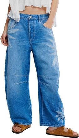 Free People Good Luck Floral Print Barrel Jeans in Sun Fade Laser - Fad at Nordstrom, Size 29