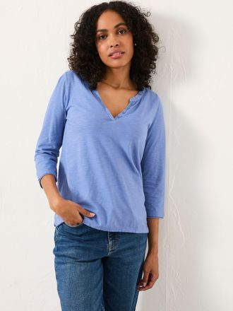 Fat Face FatFace Aster Chambray Blue 3/4 Sleeve V-neck T Shirt