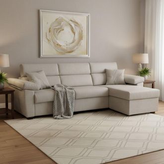 Dmora Sof&aacute; Cama Con Chaise Longue Priverno, Desenfundable, Contenedor Made In Italy, Hidr&oacute;fugo, Multiusos, Convertible En Cama, 285x160 Cm Beige