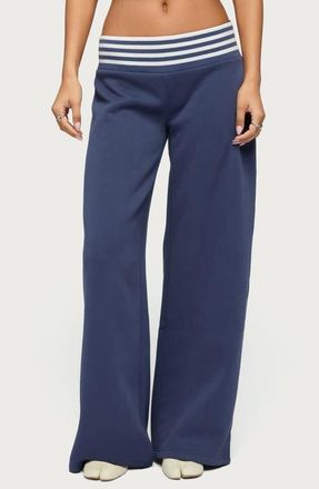 Edikted Eloura Stripe Waist Low Rise Sweatpants in Navy at Nordstrom, Size X-Large