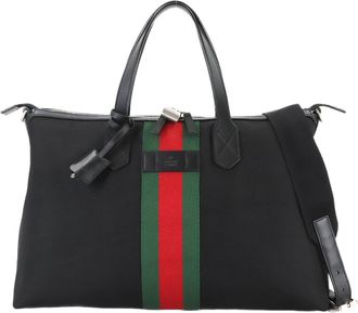 Gucci Black Nylon Canvas Leather Shoulder Bag Tote Bag (Pre-Owned)