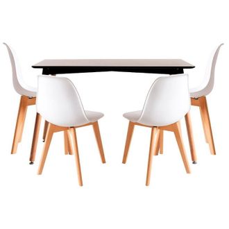 Regalos Miguel Regalos Miguel - Conjuntos De Mesa Y Sillas - Conjunto Mesa Tower Rectangular 120 X 80 Cm Negra Y Pack 4 Sillas Kelen - Blanco