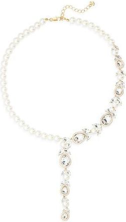 Eye Candy Los Angeles Sophia Faux Pearl & Crystal Y-Necklace in Gold at Nordstrom Rack