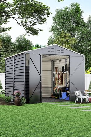 Living and Home Charcoal Steel Tool Storage Shed with Front Windows and Ventilation