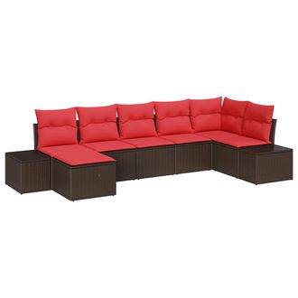 vidaXL Conjunto De Sof&aacute; De Jard&iacute;n 7 Pcs Marr&oacute;n Rat&aacute;n Sint&eacute;tico Vidaxl