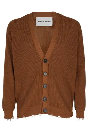 Amaranto Brown Cotton Knit Cardigan