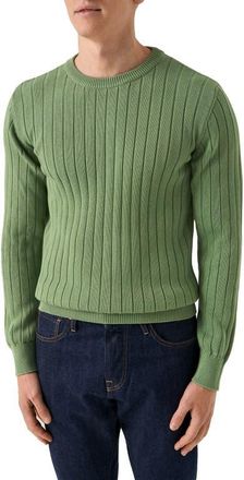 Eton Rib Knit Cotton Crewneck Sweater in Light Green at Nordstrom, Size Xx-Large