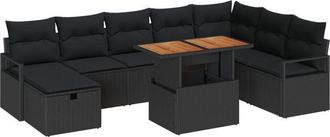 vidaXL Conjunto De Sof&aacute; De Jard&iacute;n 9 Pcs Negro Rat&aacute;n Sint&eacute;tico Vidaxl