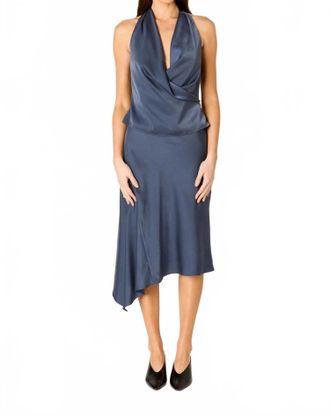 Nia Portia Asymmetrical Skirt In Grey Blue