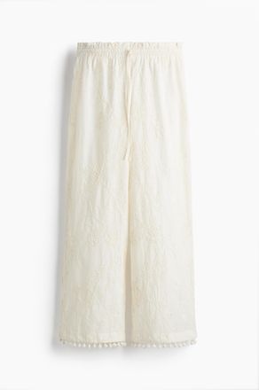 H&M Bestickte Hose mit Kordelzug - Beige