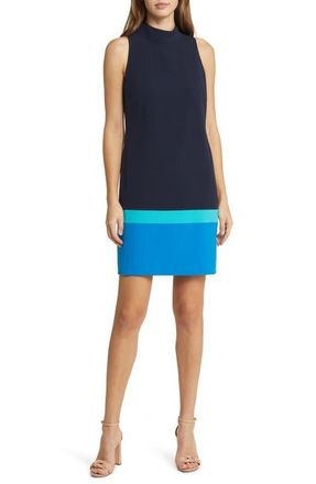 Tahari by ASL Colorblock Sleeveless Shift Dress in Navy Aqua Blue at Nordstrom, Size 2