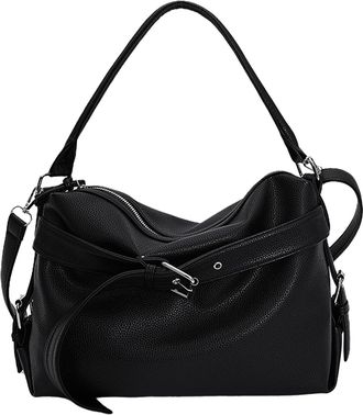 Generic Moto Style Elegant Handbags PU Shoulder Bag Belt Tote Bag for Women (Black)