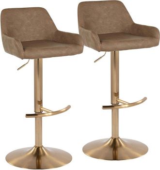 LumiSource Set Of 2 Daniella Contemporary/Glam Adjustable Bar Stools With Footrest