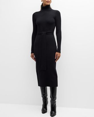 Toccin Logan Turtleneck Tie-Front Midi Dress