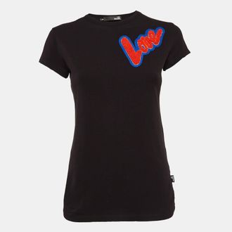 Love Moschino Black Cotton Knit Love Patch Detail T-Shirt