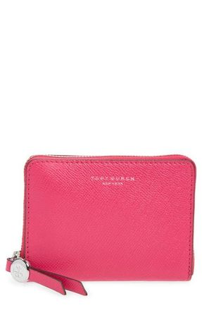 Tory Burch Romy Medium Leather Zip Wallet in Bright Pink at Nordstrom