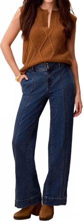 Tribal Womens Audrey Comfort Stretch Wide Leg Pintuck Denim Trousers In Dusk