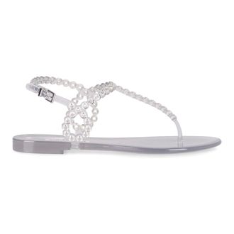 Aquazzura Flat Sandals, female, Gray, Size: 10 US Studded Thong Flat Sandals