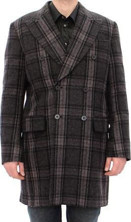 Dolce & Gabbana Mens Double Breasted Plaid Wool Coat - Dark Grey - Size EU 48 (Mens)