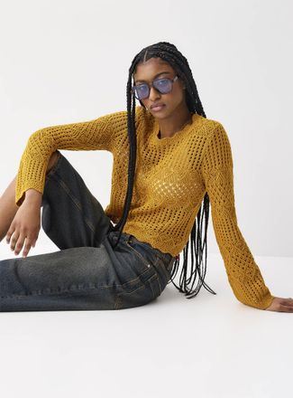 Twik Womens Bell-sleeve crocheted sweater