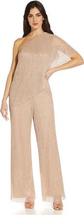 Adrianna Papell Womens Metallic Mesh Jumpsuit - Natural - Size 12 UK