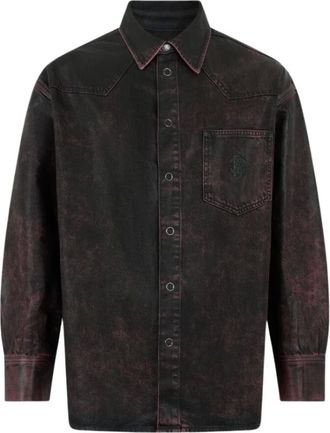 Roberto Cavalli Denim Shirts, male, Red, Size: S Washed Denim Shirt
