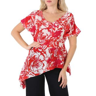 Roberto Cavalli Ladies Rose-Print Silk Top, Brand Size 42 ( US Size 8 )