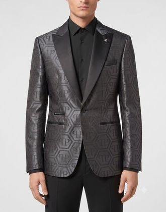 Philipp Plein Jacquard Blazer Regular Fit Monogram Men in Black at Nordstrom, Size 56